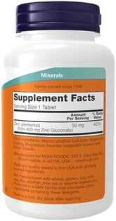 Now Foods Supplements Zinc Zinc Gluconate 50 Mg Supports Enzyme Functions Immune Support 250 Tablets